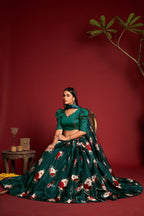 Jyoti Fashion Women's Teal Banglory Silk Floral Printed Designer Lehenga Choli Set