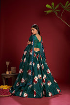 Jyoti Fashion Women's Teal Banglory Silk Floral Printed Designer Lehenga Choli Set