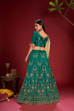 Jyoti Fashion Women's Dark Green Taffeta Silk Thread Embroidered Designer Lehenga Choli Set