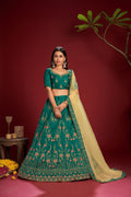 Jyoti Fashion Women's Dark Green Taffeta Silk Thread Embroidered Designer Lehenga Choli Set