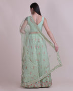 Jyoti Fashion Women's Sea Green Taffeta Silk Thread Embroidered Designer Lehenga Choli Set
