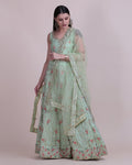 Jyoti Fashion Women's Sea Green Taffeta Silk Thread Embroidered Designer Lehenga Choli Set