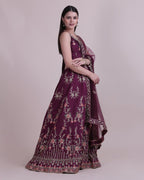 Jyoti Fashion Women's Wine Taffeta Silk Thread Embroidered Designer Lehenga Choli Set