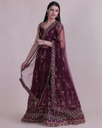 Jyoti Fashion Women's Wine Taffeta Silk Thread Embroidered Designer Lehenga Choli Set
