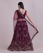 Jyoti Fashion Women's Wine Taffeta Silk Thread Embroidered Designer Lehenga Choli Set