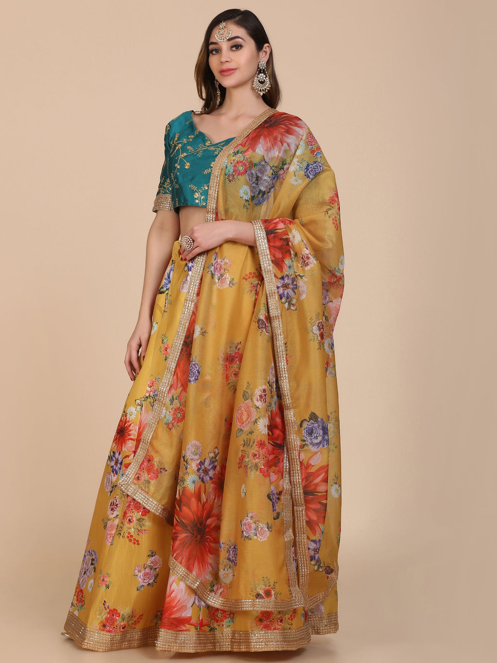 Jyoti Fashion Women's Yellow Banglory Silk Floral Printed Designer Lehenga Choli Set