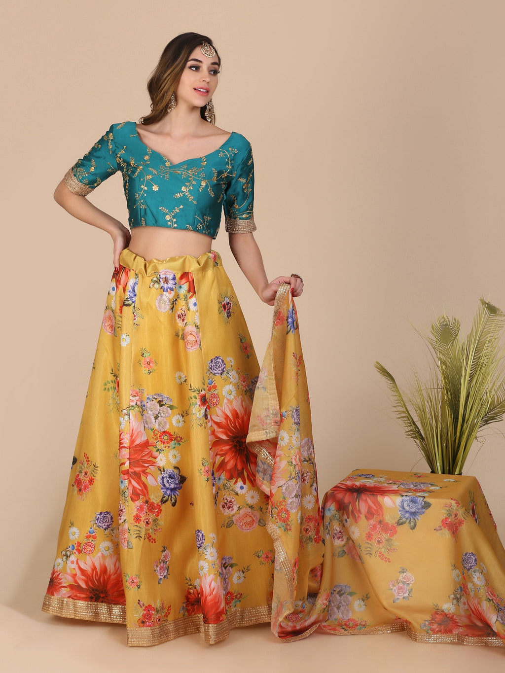 Jyoti Fashion Women's Yellow Banglory Silk Floral Printed Designer Lehenga Choli Set