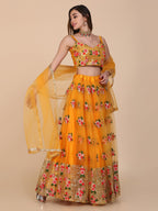 Jyoti Fashion Women's Yellow Net Thread Embroidered Designer Lehenga Choli Set