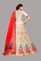 Jyoti Fashion Women's White Jacquard Zari Woven Designer Lehenga Choli Set