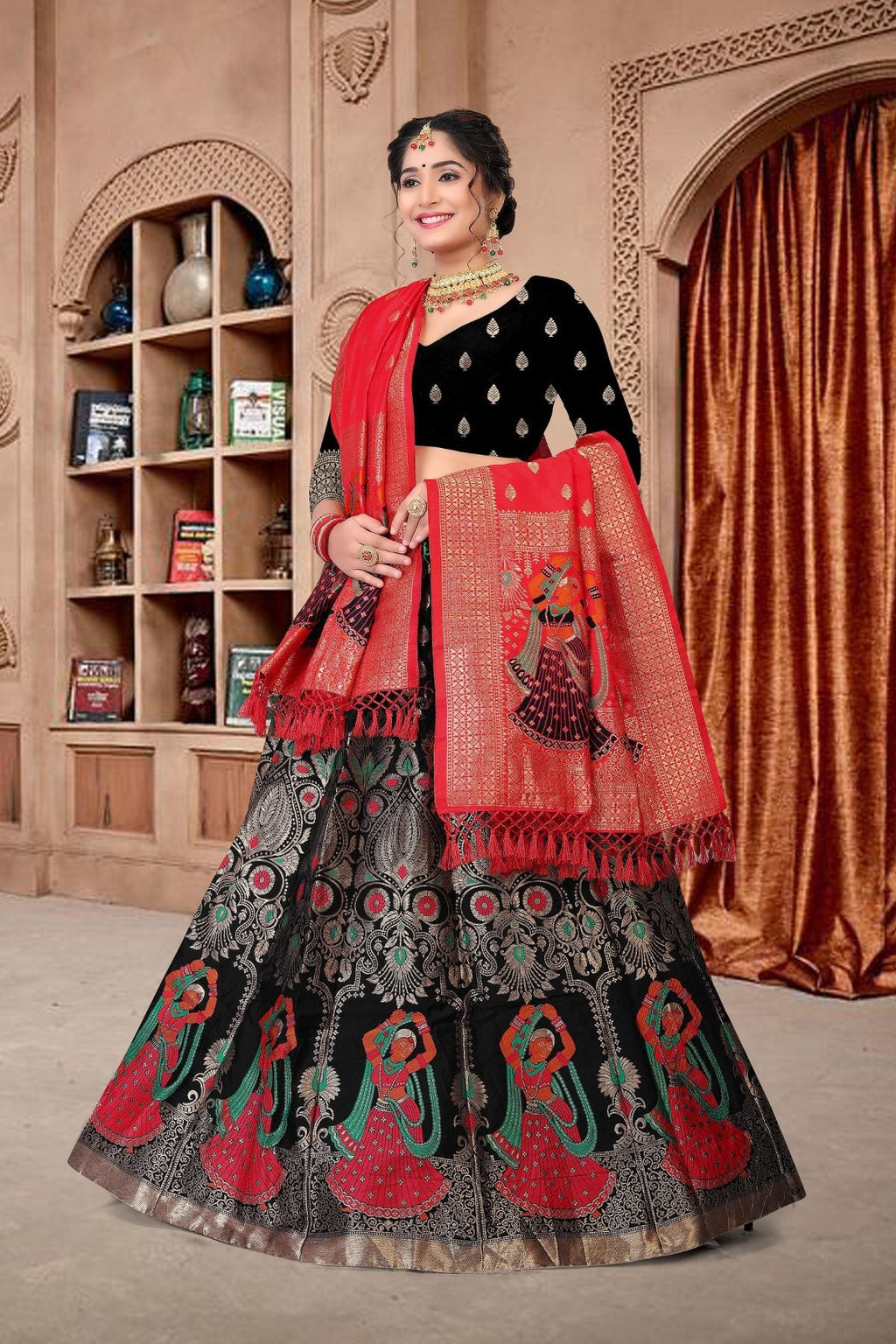Jyoti Fashion Women's Black Jacquard Zari Woven Designer Lehenga Choli Set