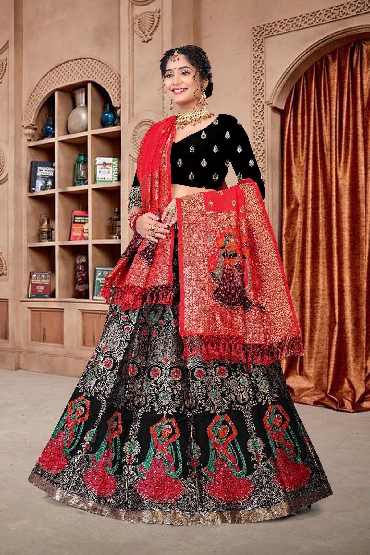 Jyoti Fashion Women's Black Jacquard Zari Woven Designer Lehenga Choli Set