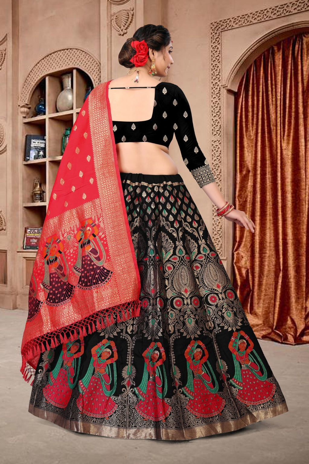 Jyoti Fashion Women's Black Jacquard Zari Woven Designer Lehenga Choli Set