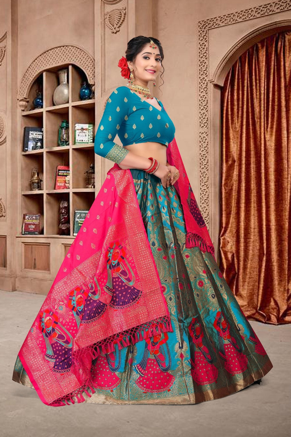 Jyoti Fashion Women's Sky Blue Jacquard Zari Woven Designer Lehenga Choli Set