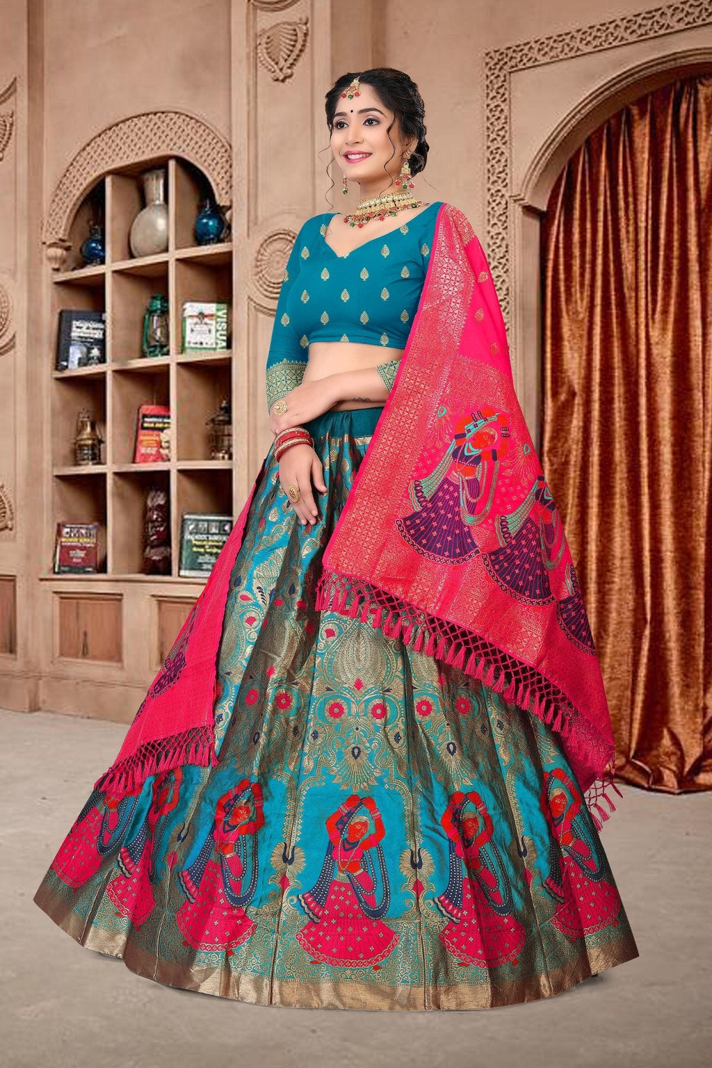Jyoti Fashion Women's Sky Blue Jacquard Zari Woven Designer Lehenga Choli Set