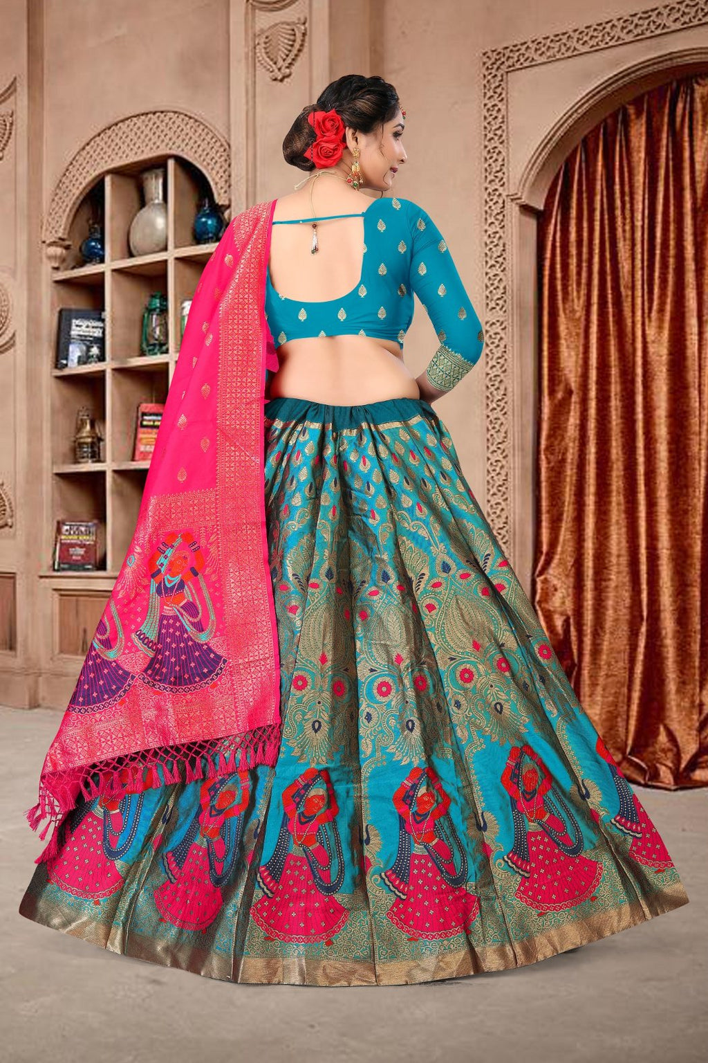 Jyoti Fashion Women's Sky Blue Jacquard Zari Woven Designer Lehenga Choli Set
