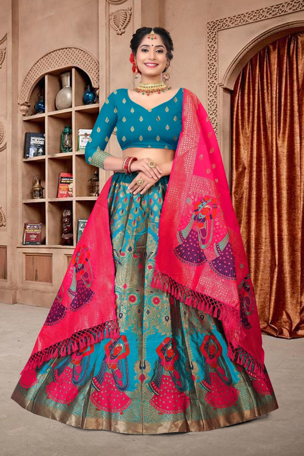 Jyoti Fashion Women's Sky Blue Jacquard Zari Woven Designer Lehenga Choli Set