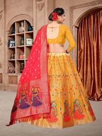 Jyoti Fashion Women's Yellow Jacquard Zari Woven Designer Lehenga Choli Set