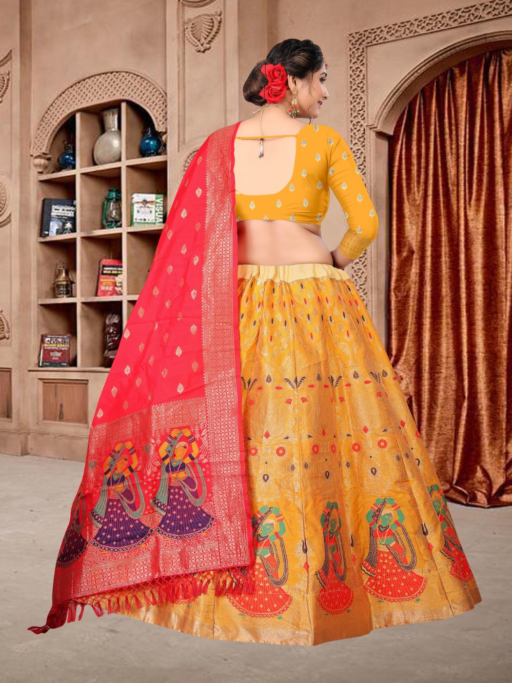 Jyoti Fashion Women's Yellow Jacquard Zari Woven Designer Lehenga Choli Set