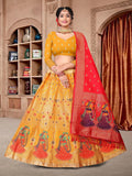 Jyoti Fashion Women's Yellow Jacquard Zari Woven Designer Lehenga Choli Set