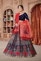 Jyoti Fashion Women's Navy Blue Jacquard Zari Woven Designer Lehenga Choli Set