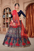 Jyoti Fashion Women's Navy Blue Jacquard Zari Woven Designer Lehenga Choli Set