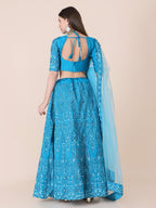 Jyoti Fashion Women's Sky Blue Taffeta Silk Thread Embroidered Designer Lehenga Choli Set