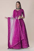 Jyoti Fashion Women's Purple Taffeta Silk Thread Embroidered Designer Lehenga Choli Set