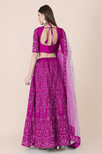 Jyoti Fashion Women's Purple Taffeta Silk Thread Embroidered Designer Lehenga Choli Set