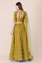 Jyoti Fashion Women's Mustard Taffeta Silk Thread Embroidered Designer Lehenga Choli Set