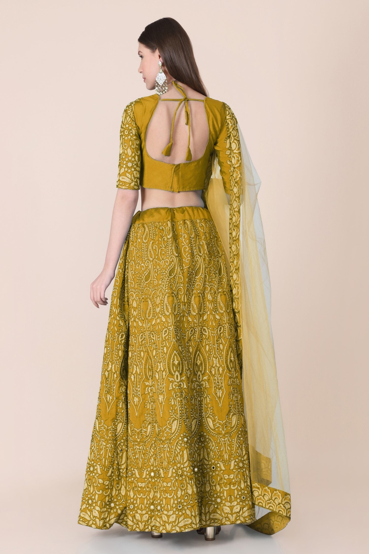 Jyoti Fashion Women's Mustard Taffeta Silk Thread Embroidered Designer Lehenga Choli Set
