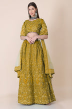 Jyoti Fashion Women's Mustard Taffeta Silk Thread Embroidered Designer Lehenga Choli Set