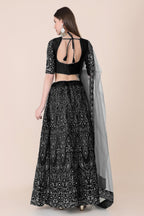 Jyoti Fashion Women's Black Taffeta Silk Thread Embroidered Designer Lehenga Choli Set