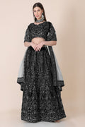 Jyoti Fashion Women's Black Taffeta Silk Thread Embroidered Designer Lehenga Choli Set