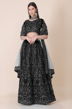 Jyoti Fashion Women's Black Taffeta Silk Thread Embroidered Designer Lehenga Choli Set