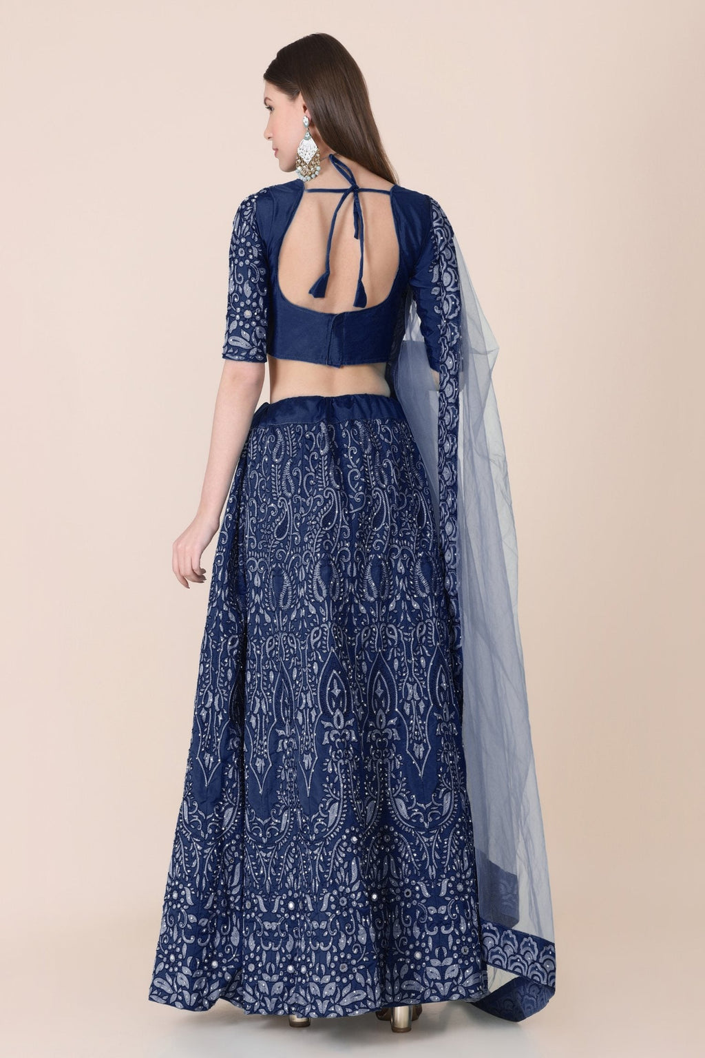 Jyoti Fashion Women's Navy Blue Taffeta Silk Thread Embroidered Designer Lehenga Choli Set