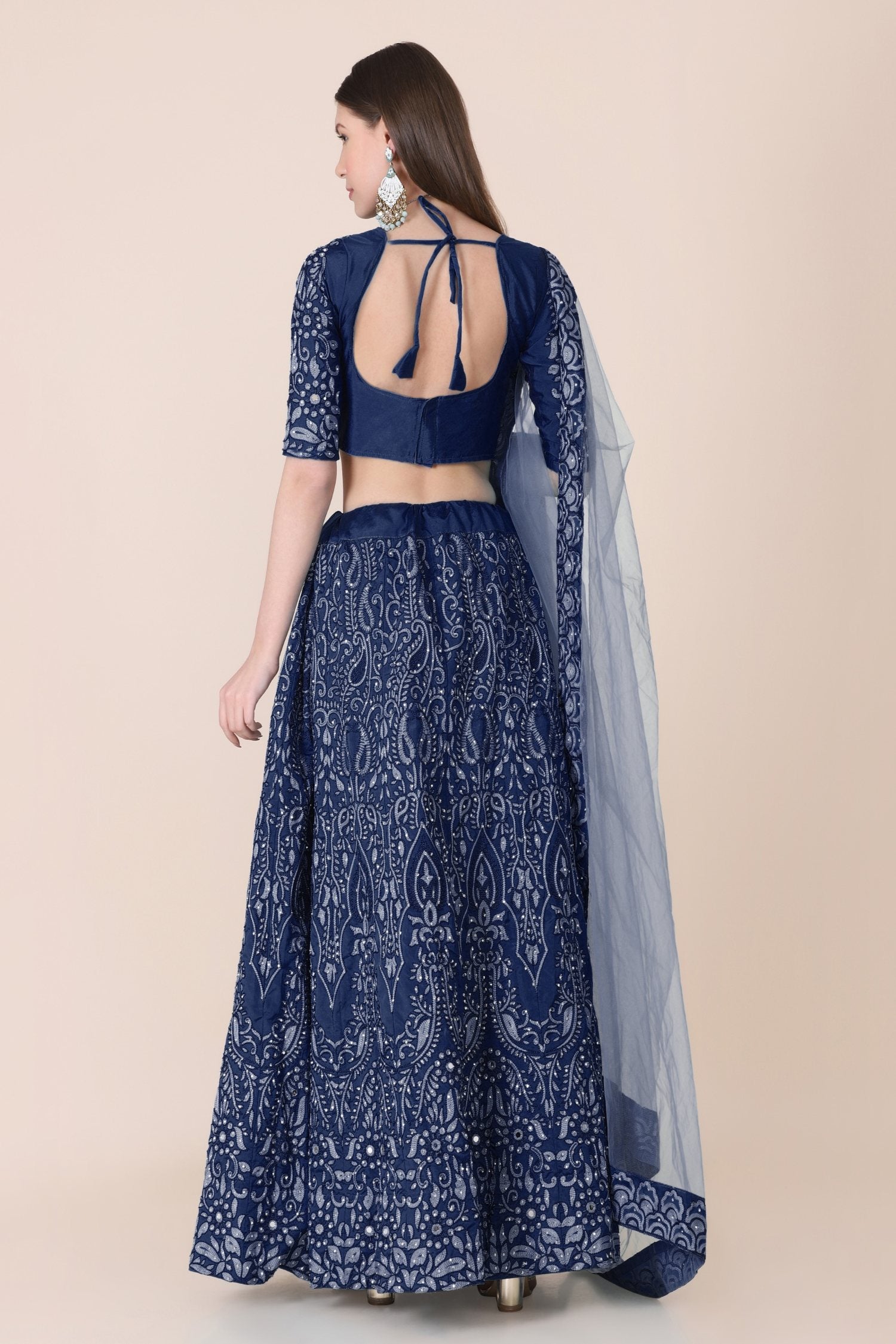 Jyoti Fashion Women's Navy Blue Taffeta Silk Thread Embroidered Designer Lehenga Choli Set