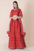Jyoti Fashion Women's Red Taffeta Silk Thread Embroidered Designer Lehenga Choli Set