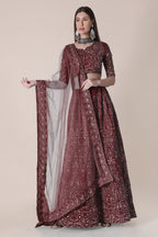 Jyoti Fashion Women's Maroon Taffeta Silk Thread Embroidered Designer Lehenga Choli Set