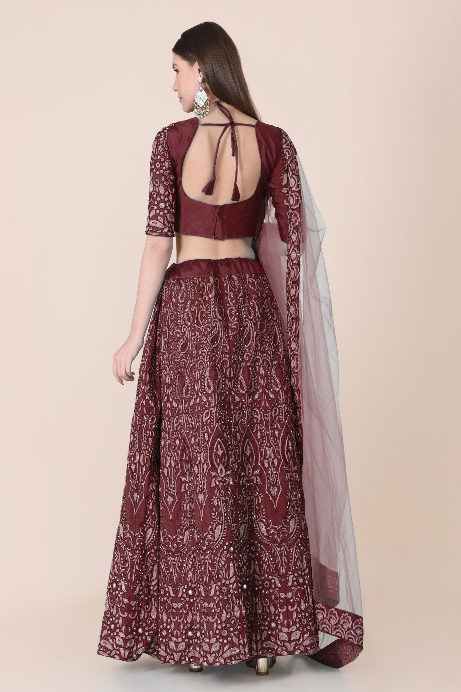 Jyoti Fashion Women's Maroon Taffeta Silk Thread Embroidered Designer Lehenga Choli Set