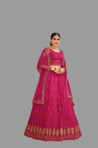Jyoti Fashion Women's Pink Net Thread Embroidered Designer Lehenga Choli Set