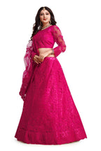 Jyoti Fashion Women's Dark Pink Net Thread Embroidered Designer Lehenga Choli Set