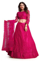 Jyoti Fashion Women's Dark Pink Net Thread Embroidered Designer Lehenga Choli Set