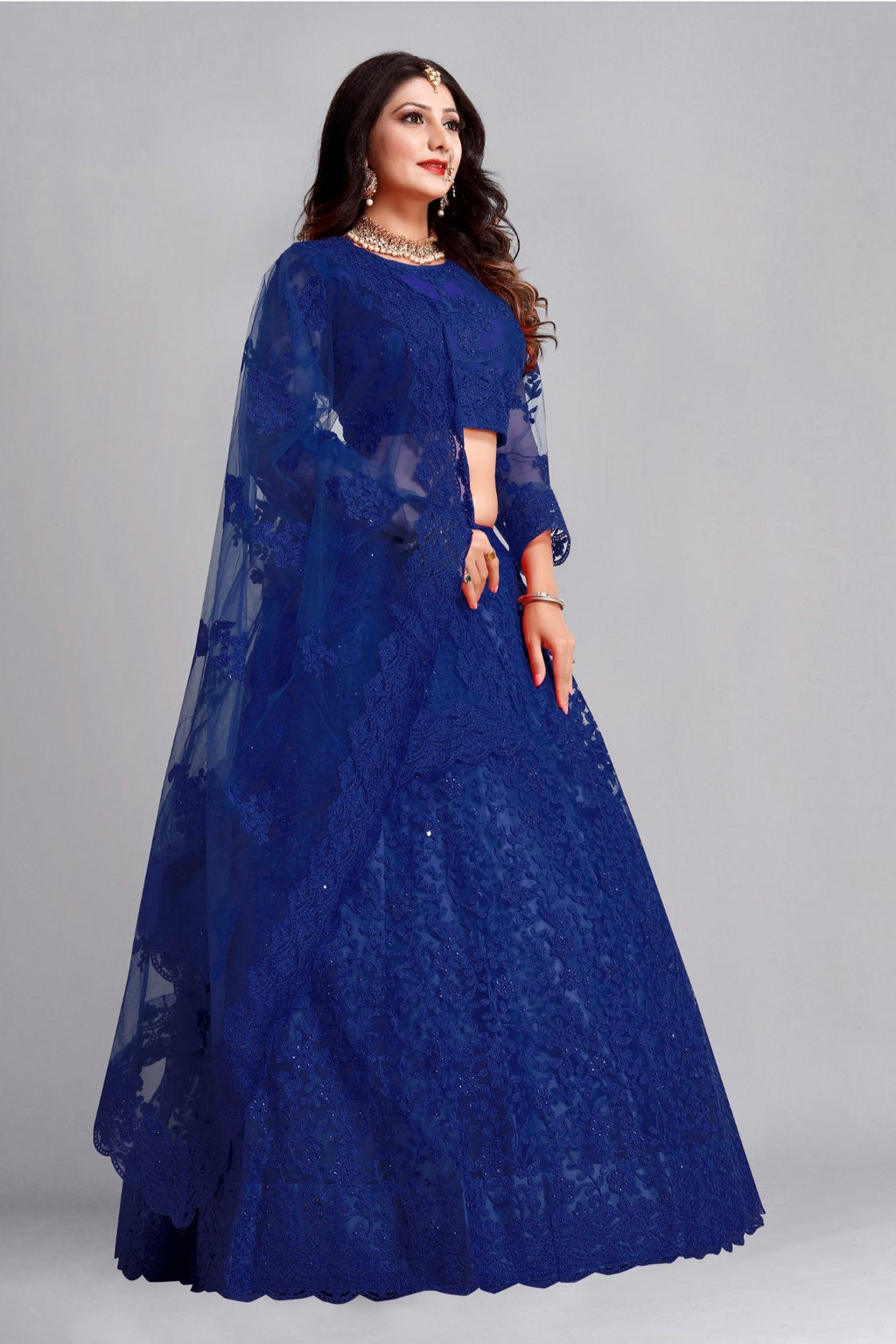 Jyoti Fashion Women's Blue Net Thread Embroidered Designer Lehenga Choli Set