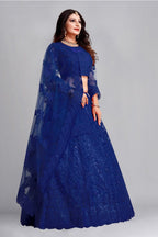 Jyoti Fashion Women's Blue Net Thread Embroidered Designer Lehenga Choli Set