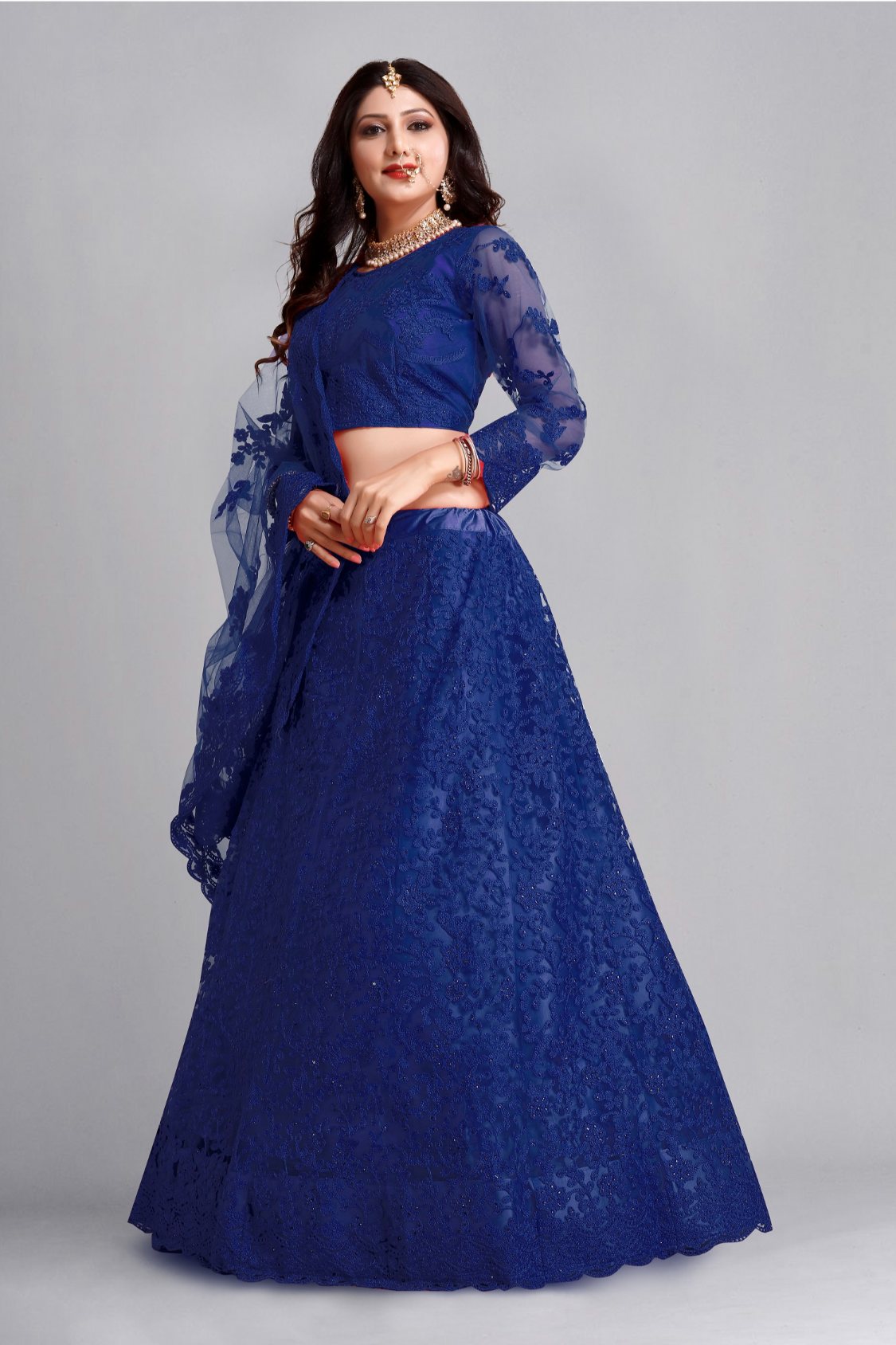 Jyoti Fashion Women's Blue Net Thread Embroidered Designer Lehenga Choli Set