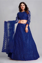 Jyoti Fashion Women's Blue Net Thread Embroidered Designer Lehenga Choli Set