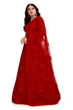 Jyoti Fashion Women's Red Net Thread Embroidered Designer Lehenga Choli Set