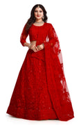 Jyoti Fashion Women's Red Net Thread Embroidered Designer Lehenga Choli Set