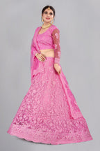 Jyoti Fashion Women's Baby Pink Net Thread Embroidered Designer Lehenga Choli Set