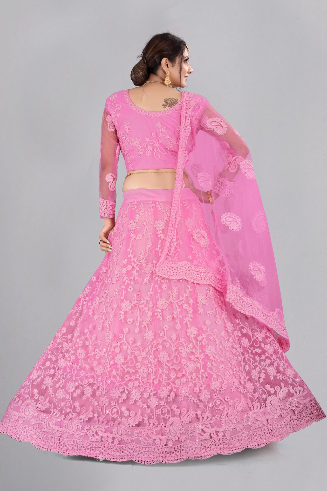 Jyoti Fashion Women's Baby Pink Net Thread Embroidered Designer Lehenga Choli Set